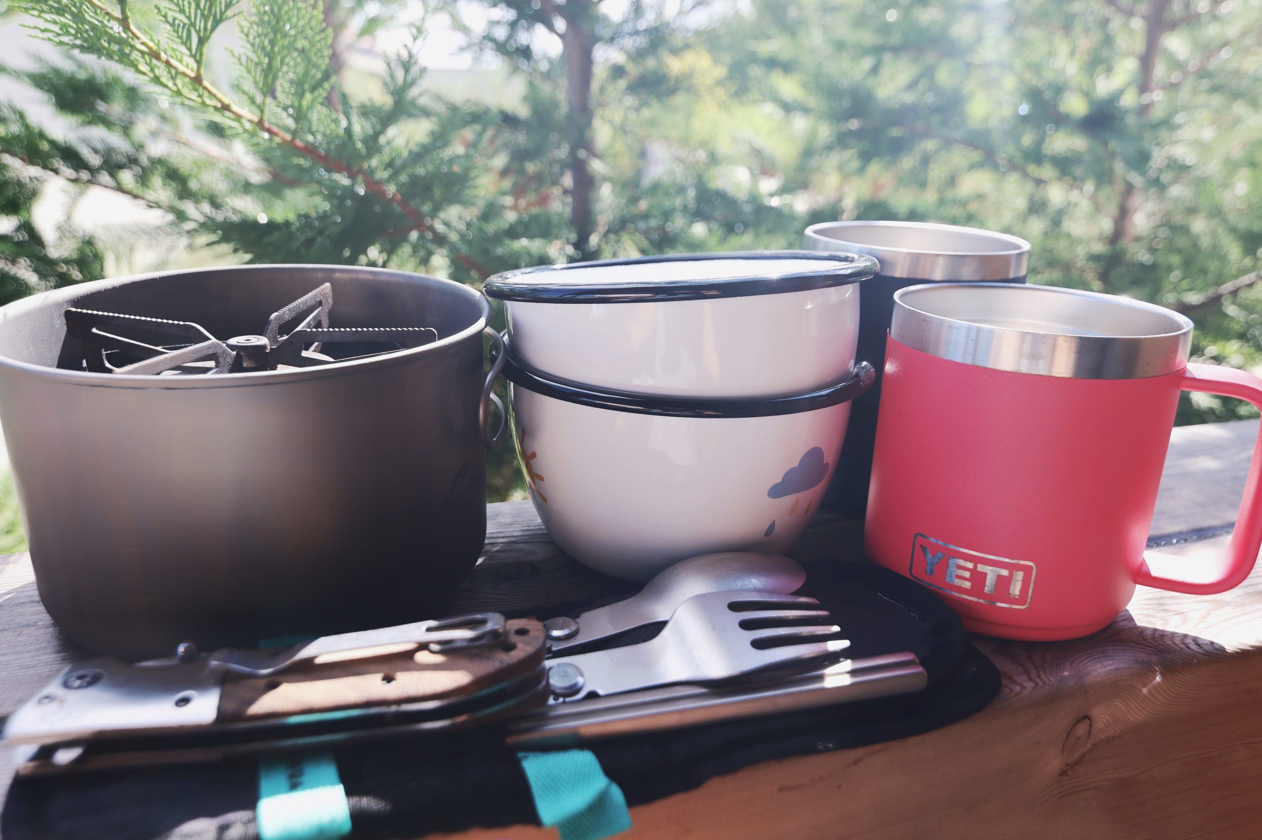 Kayak trip meal planning and cookware.