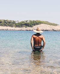 waterproof hip bag standing in the sea