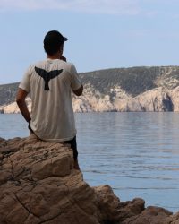 whale tail tshirt bright model close back view