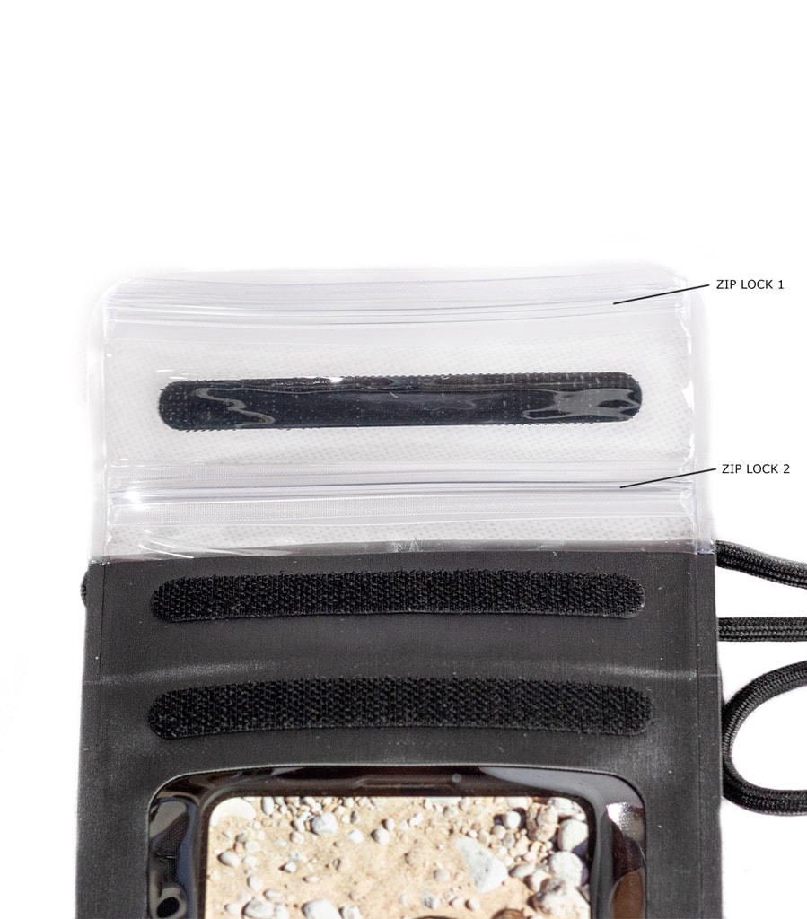 zip lock roll down waterproof phone bag closure